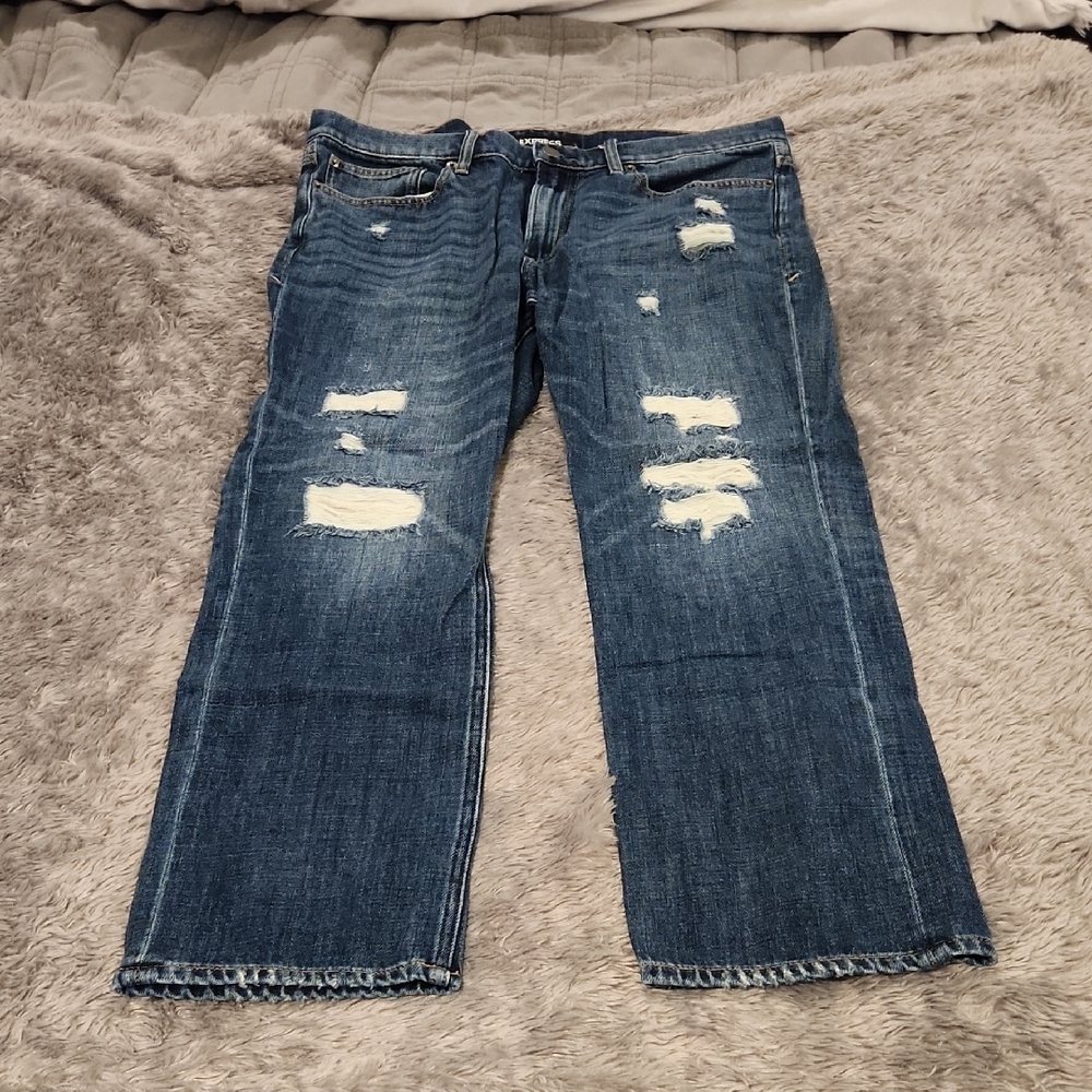 Express Men's Slim Straight Distressed Blue Jeans Size 36x30!